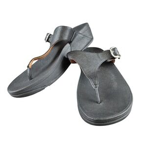 FitFlop Lulu Black Adjustable Buckle Thong Sandals Microwobbleboard 7 458-001